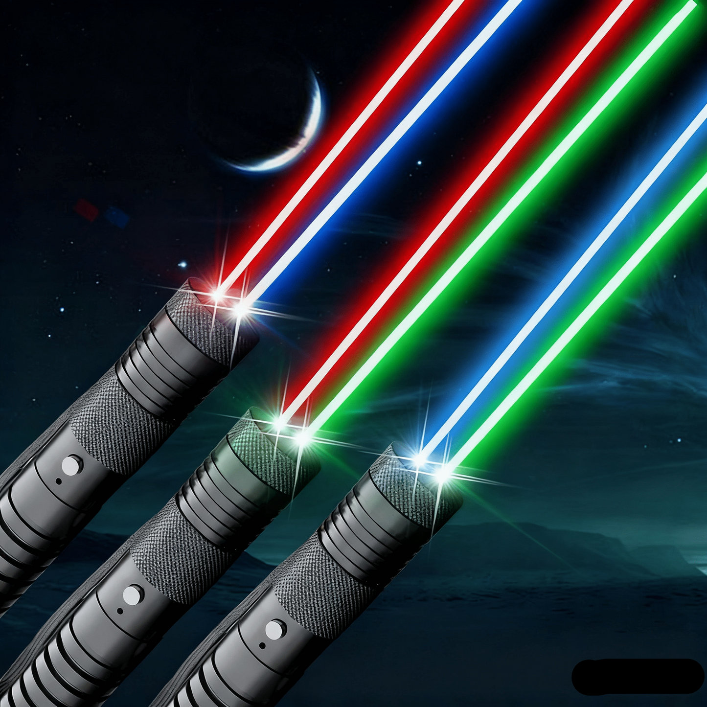 【100mW デュアルカラー】赤&緑 高出力レーザーポインター 懐中電灯タイプ 星空パターン 4モード 多機能レーザーライト アルミ合金製 長距離照射 屋外・天体観測・産業用 - 光点 - 光点