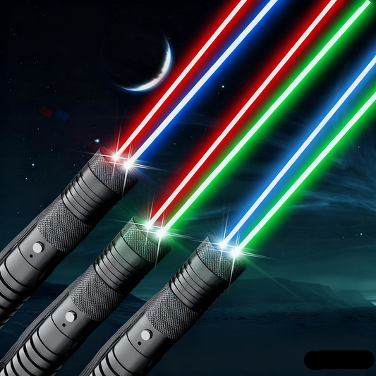 【100mW デュアルカラー】赤&緑 高出力レーザーポインター 懐中電灯タイプ 星空パターン 4モード 多機能レーザーライト アルミ合金製 長距離照射 屋外・天体観測・産業用 - 光点 - 光点