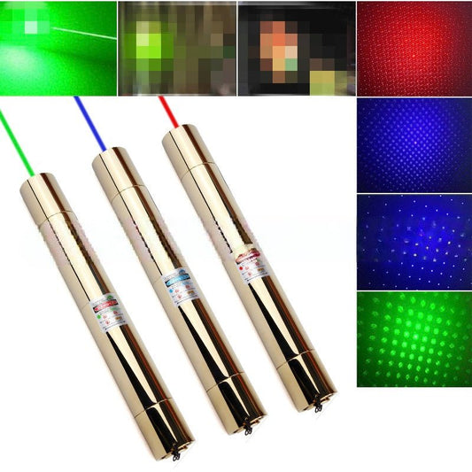 緑赤青3色展開レーザーポインター 1000mW超高出力 防水5in1 バッテリー充電器 高可視ビーム 強指向性 長距離照射 低価格モデル 天体観測 プレゼン 屋外作業用 高集中レーザー 光点 - 光点