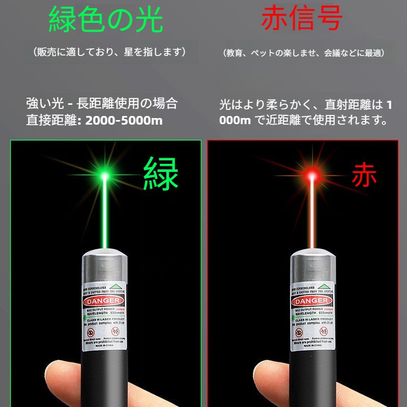 レーザーポインター 1mW 緑色 ペン型 教室・会議・プレゼンテーション・屋内指示用 高精度照射・長距離約500m～1000m・軽量携帯型 安全低出力・省エネ設計・市場最安クラス・グリーンレーザー1mW - 光点 - 光点