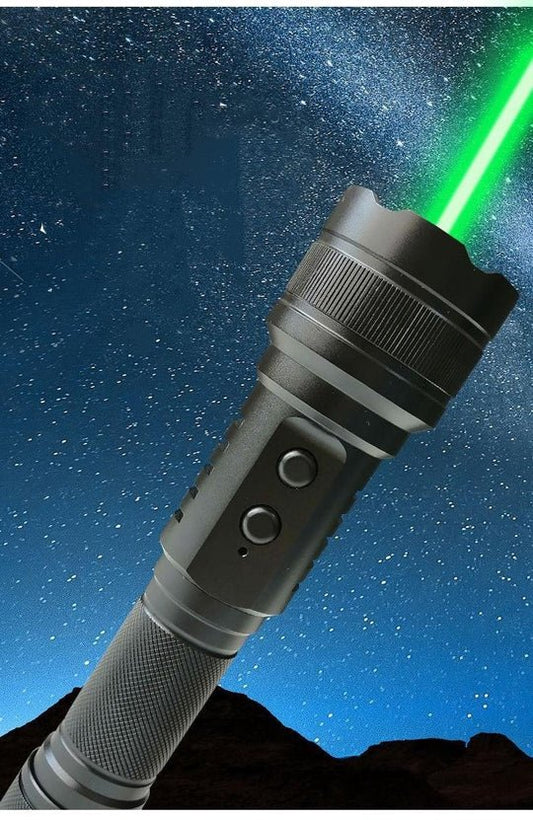 【高出力・高輝度】充電式レーザーポインター懐中電灯コンボ 200mW緑色レーザーライト 4段階モード（強/中/SOS/点滅）アルミ合金製 長距離照射 防災・野外活動・地震対策に最適 - 光点 - 光点