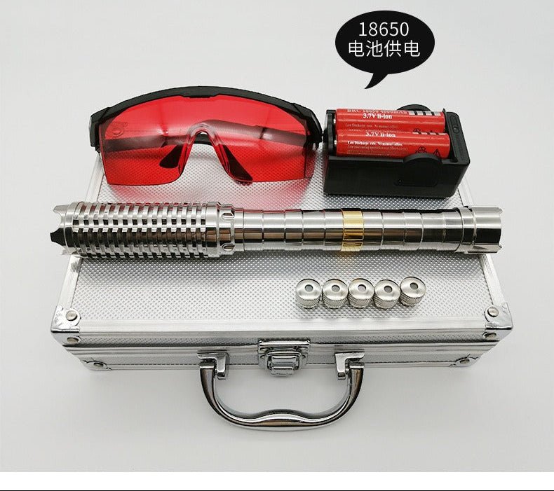 超高出力3000mW 青色レーザーポインター 軍用グレード 高輝度 長距離照射 焦点調整機能付き 充電式 高耐久モデル 実験 研究 アウトドア用 光点 - 光点