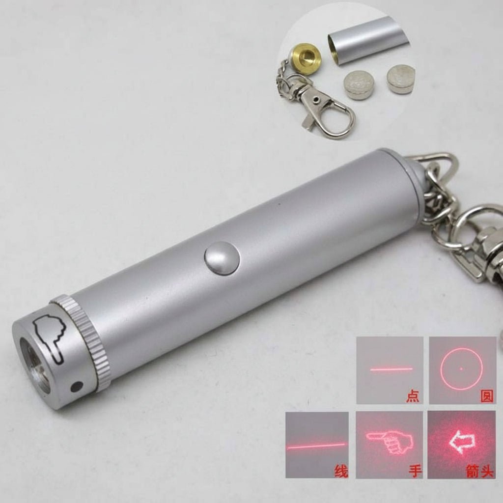 5mW 赤色レーザーポインター 5in1 ポインターペン キーリング付き 小型携帯型 プレゼン 授業 会議 猫用おもちゃ 室内遊び対応 光点 - 光点