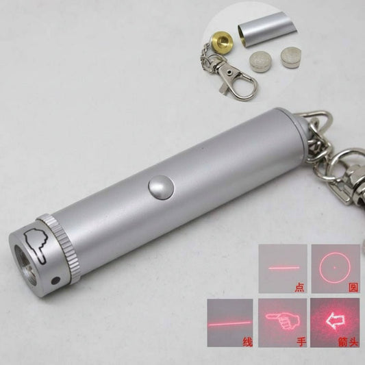 5mW 赤色レーザーポインター 5in1 ポインターペン キーリング付き 小型携帯型 プレゼン 授業 会議 猫用おもちゃ 室内遊び対応 光点 - 光点