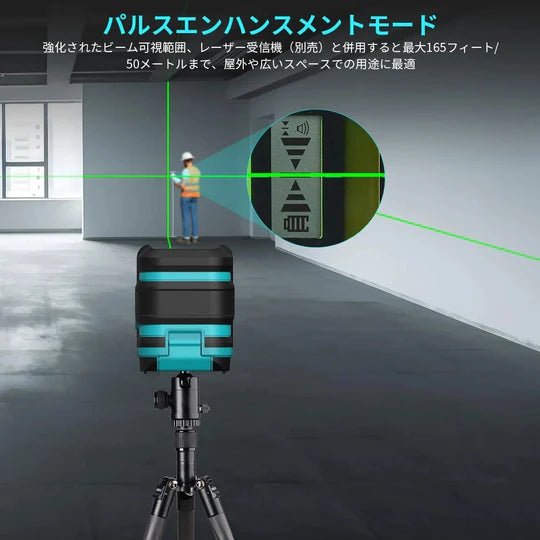 Kiprim レーザー墨出し器 LV8 グリーンレーザー 明るさ調整 自動/手動水平 パルスモード対応 建築・内装・DIY用 クラス2安全基準 電池・収納ポーチ・日本語説明書付き - 光点