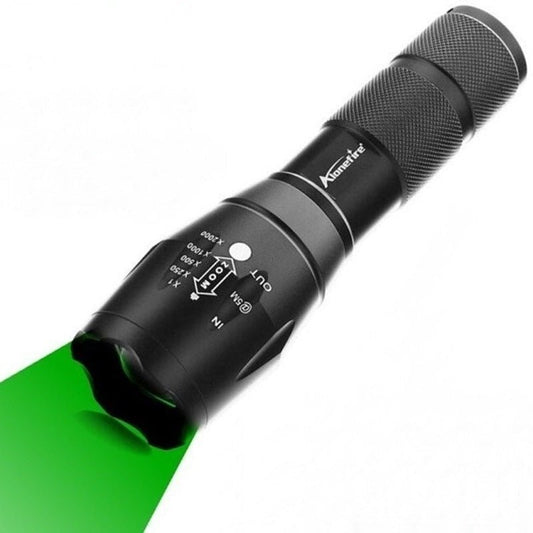 グリーン懐中電灯 高輝度 ズーム式｜望遠フォーカス調整 タクティカルミニライト｜アウトドア・夜間作業・防災・キャンプ対応｜小型軽量 ポータブルLED懐中電灯 - 光点