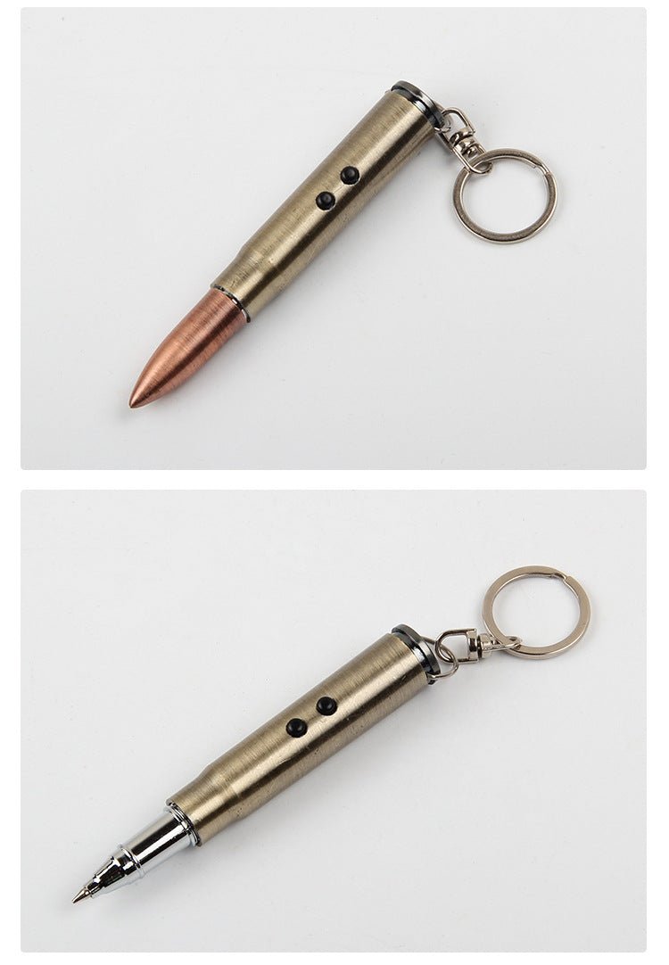 弾丸キーホルダーLEDレーザー懐中電灯ライト赤外線ポータブルストラップボールペン卸売 LEDライト付き 弾丸型ボールペン キーホルダー 多機能 アウトドア サバゲー ライフル弾 ダミーカートリッジ LEDレーザー懐中電灯 - 光点