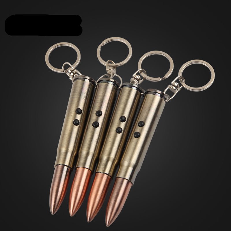 弾丸キーホルダーLEDレーザー懐中電灯ライト赤外線ポータブルストラップボールペン卸売 LEDライト付き 弾丸型ボールペン キーホルダー 多機能 アウトドア サバゲー ライフル弾 ダミーカートリッジ LEDレーザー懐中電灯 - 光点