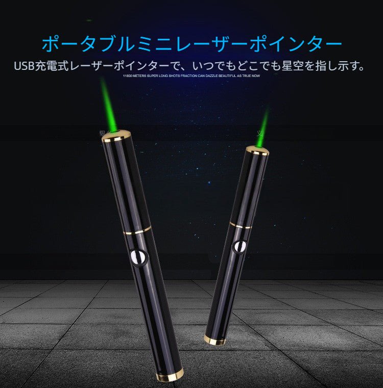 USB充電式レーザーポインター 30mW 強力緑レーザー ペンタイプ 指示棒 長距離照射 高輝度 インジケーター プレゼン 会議 教育 キャンプ アウトドア 防災 夜間観測 用 - 光点