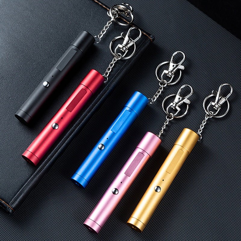 キーホルダー型 USB充電式レーザーポインター カラス撃退・屋外対策・アウトドア・猫のおもちゃ・夜間作業対応 緑色・赤色選択可能 高輝度照射・携帯型ライト 充電式ミニレーザーポインター懐中電灯 ポインターペンモデル - 光点 - 光点