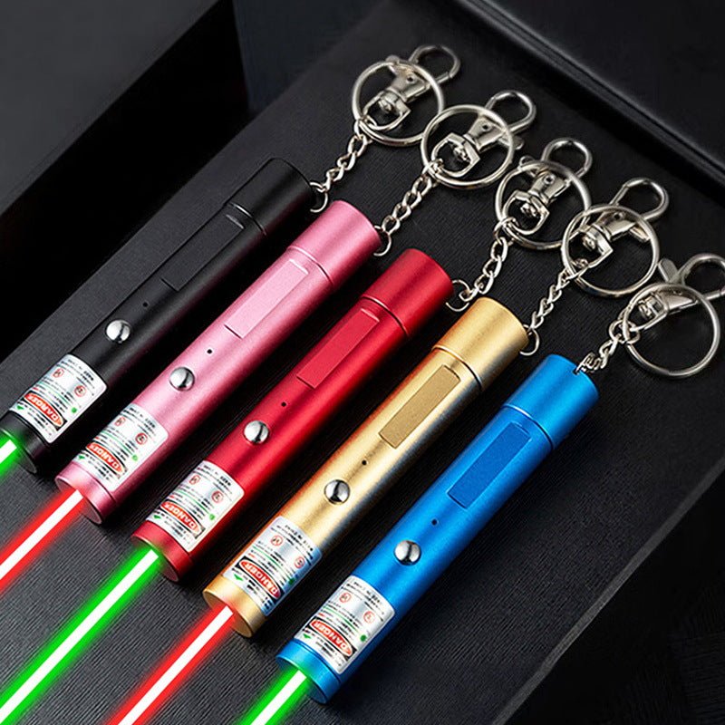 キーホルダー型 USB充電式レーザーポインター カラス撃退・屋外対策・アウトドア・猫のおもちゃ・夜間作業対応 緑色・赤色選択可能 高輝度照射・携帯型ライト 充電式ミニレーザーポインター懐中電灯 ポインターペンモデル - 光点 - 光点