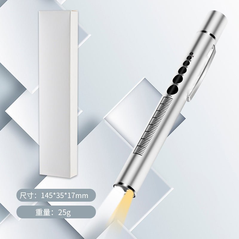 USB充電式デュアル光源 医療用ペンライト LED高輝度 ステンレス製 瞳孔・口腔・耳鼻咽喉科検査用 小型診察ライト 医師 看護師 歯科衛生士向け 携帯しやすいプロ仕様ミニライト 光点 - 光点